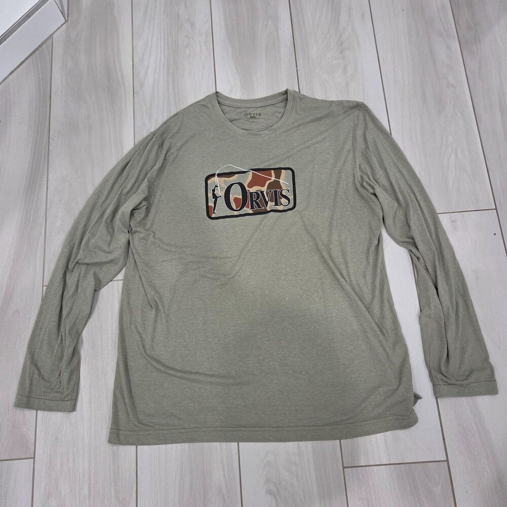 Orvis Long Sleeve Fishing Shirt XXL Green Camo Logo Outdoor Fly Fishing